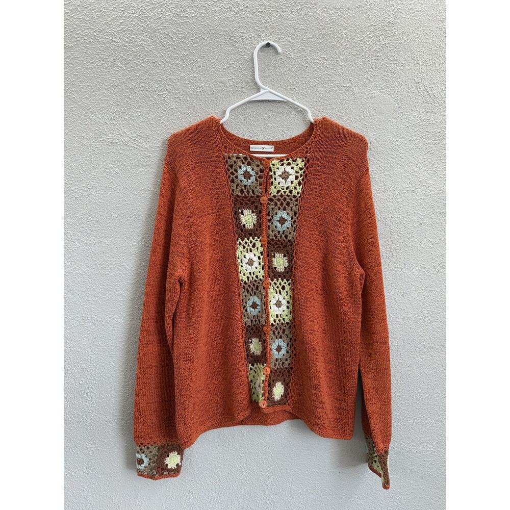 Preswick and Moore Womens Sweater Size Unknown Orange Button Up Knit Floral